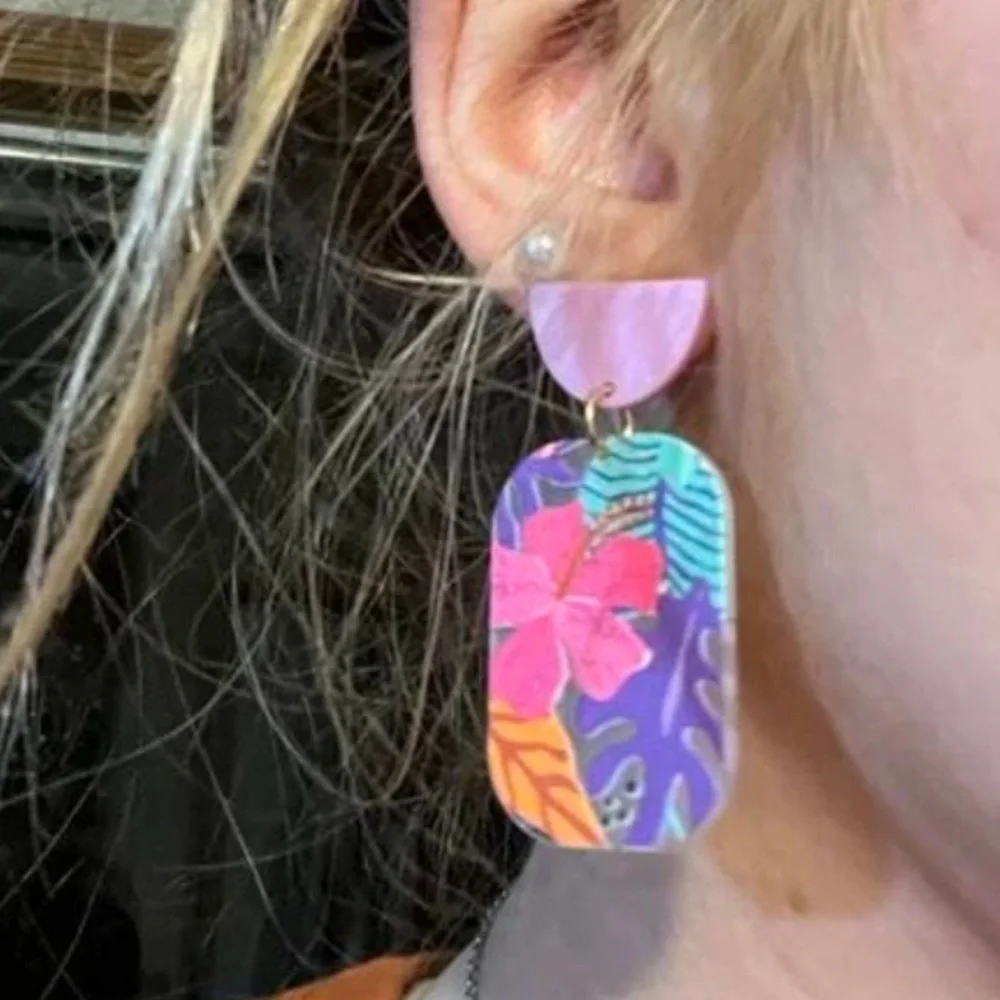 B2G1🌺Vibrant Tropical Hibiscus Floral Purple Pink Flowers Boho Statement 🌺NWT_9